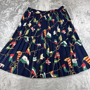 Vintage Alfred‎ Dunner Midi Skirt Women's 18 Navy Accordion Nautical Rope (1054)